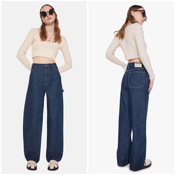 💕MOTHER SNACKS💕 The Fun Dip Utility Puddle Jeans ~ Cold Brew 29 NWT - Picture 2 of 16